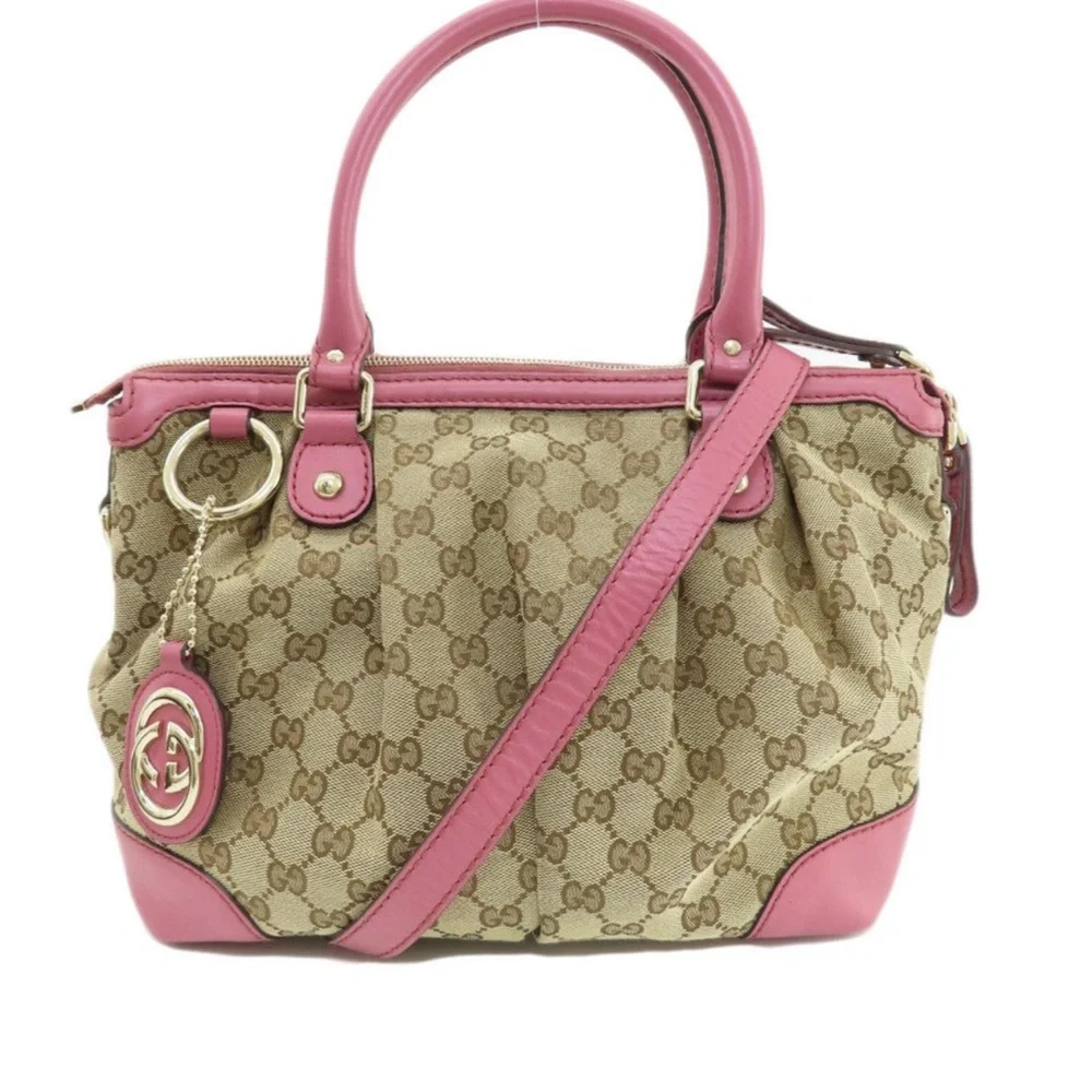GUCCI Pink and Tan GG Canvas Tote Bag, 247902, Authentic, EUC - Picture 12 of 12